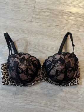 Victorias Secret Leopard Print Padded Lace Balconette Bra 34D